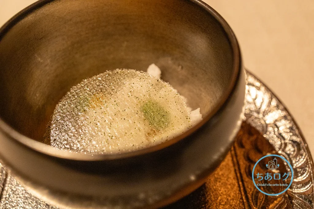 坐漁荘夕食 みかんのコンポートとハーブのグラニテ