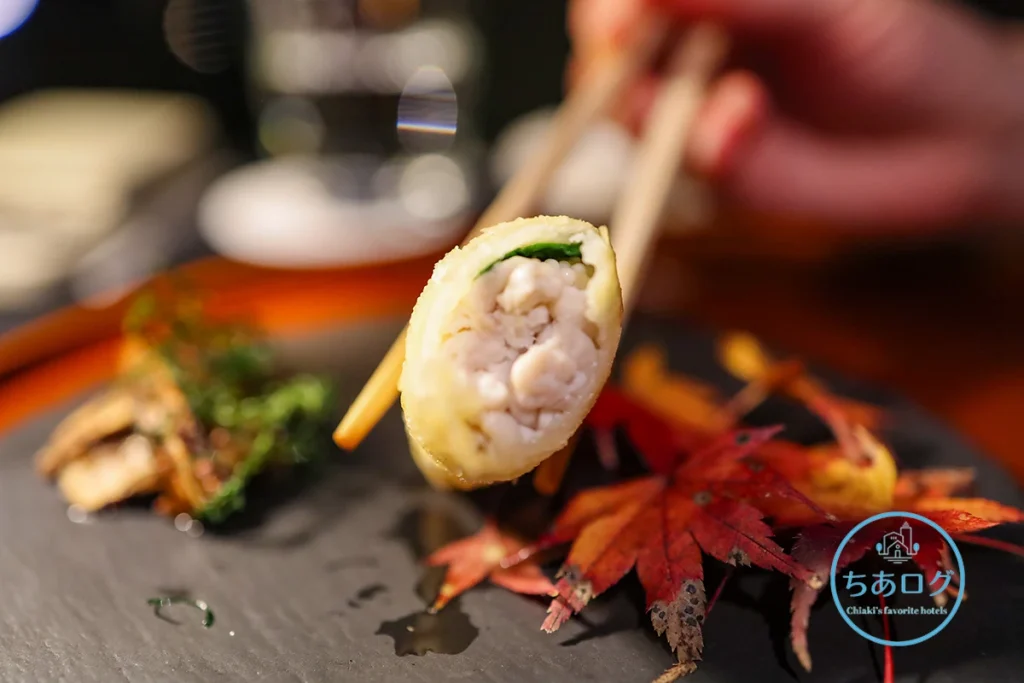 BOSCAGE Kariyaの夕食 白子の春巻き断面