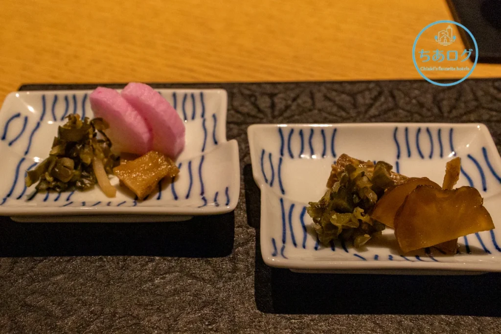 伊豆山 佳ら久「六つ喜」夕食、アレルギーに配慮された香の物