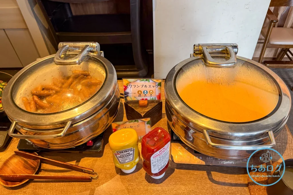 THE KEY HIGHLAND NASU 朝食 ソーセージやスクランブルエッグといった洋朝食の定番メニュー